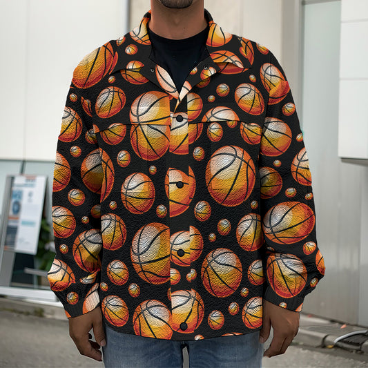 Black Basketball Pattern Print Men's Shirt Jacket