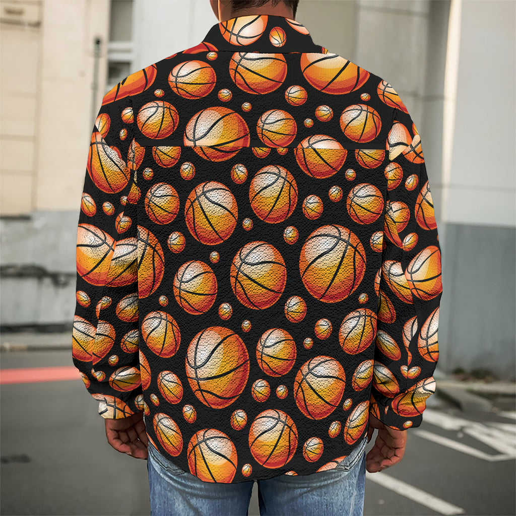 Black Basketball Pattern Print Men's Shirt Jacket