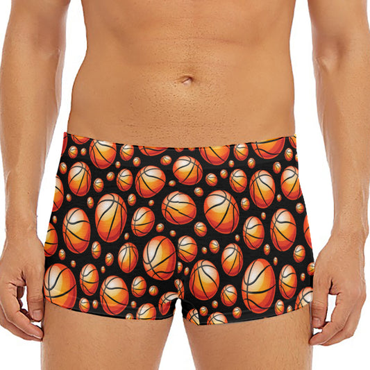 Black Basketball Pattern Print Men's Short Boxer Briefs