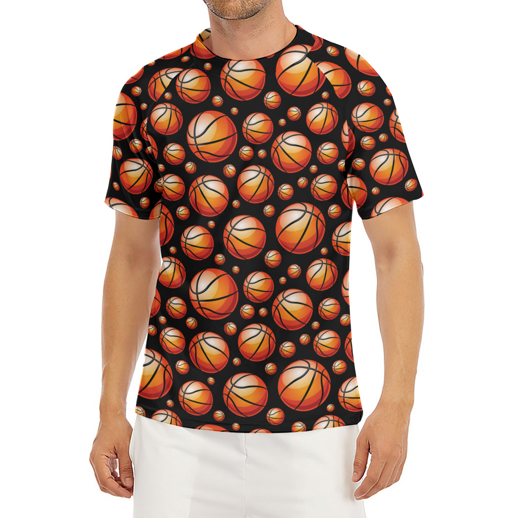 Black Basketball Pattern Print Men's Short Sleeve Rash Guard