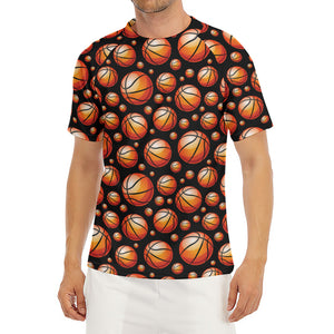 Black Basketball Pattern Print Men's Short Sleeve Rash Guard