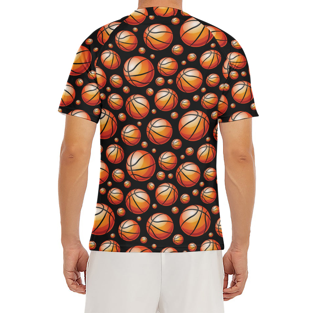 Black Basketball Pattern Print Men's Short Sleeve Rash Guard