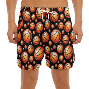 Black Basketball Pattern Print Men's Split Running Shorts