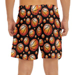 Black Basketball Pattern Print Men's Split Running Shorts