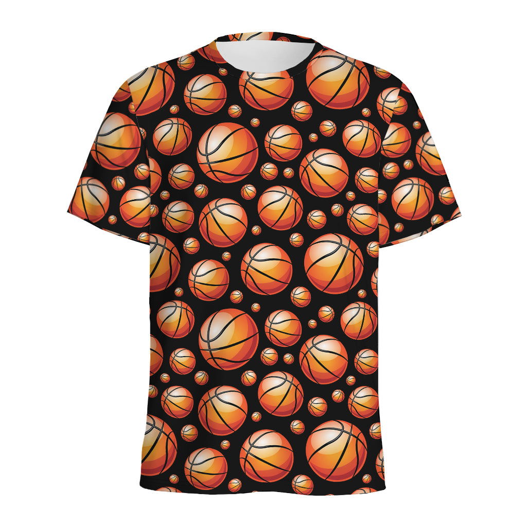 Black Basketball Pattern Print Men's Sports T-Shirt