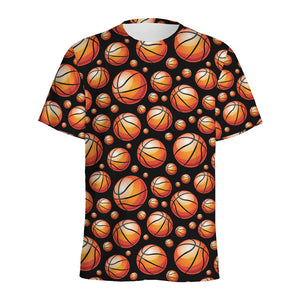 Black Basketball Pattern Print Men's Sports T-Shirt