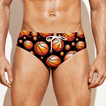 Black Basketball Pattern Print Men's Swim Briefs