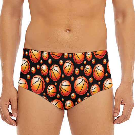 Black Basketball Pattern Print Men's Triangle Swim Briefs