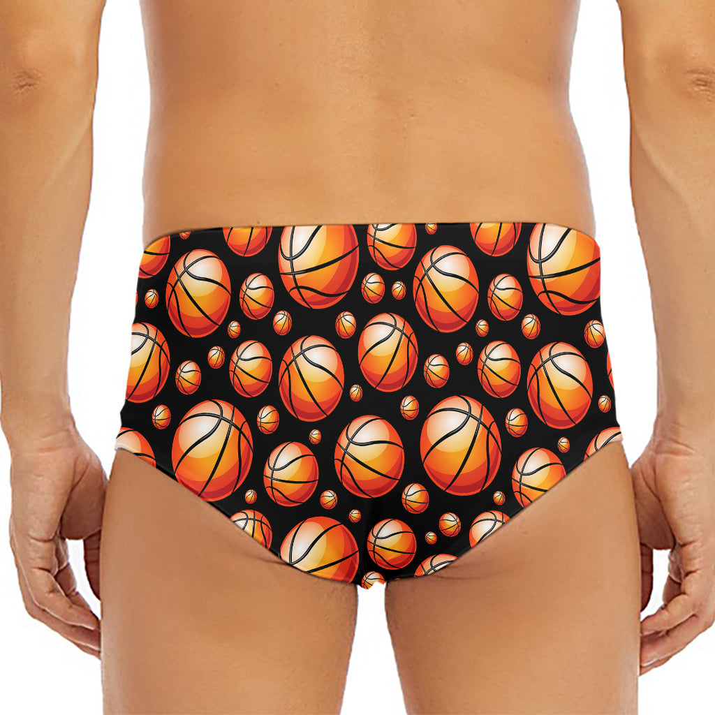 Black Basketball Pattern Print Men's Triangle Swim Briefs