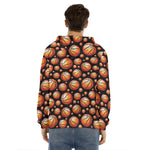 Black Basketball Pattern Print Men's Velvet Pullover Hoodie