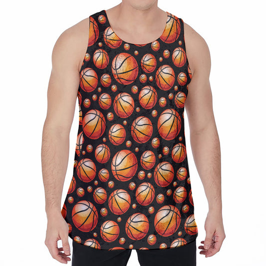 Black Basketball Pattern Print Men's Velvet Tank Top