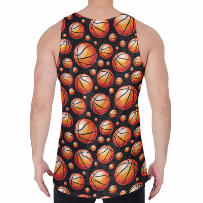 Black Basketball Pattern Print Men's Velvet Tank Top