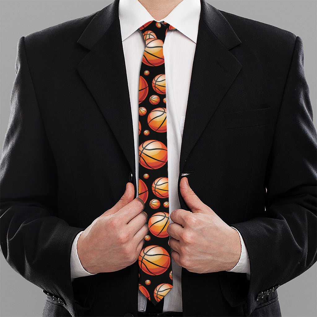 Black Basketball Pattern Print Necktie
