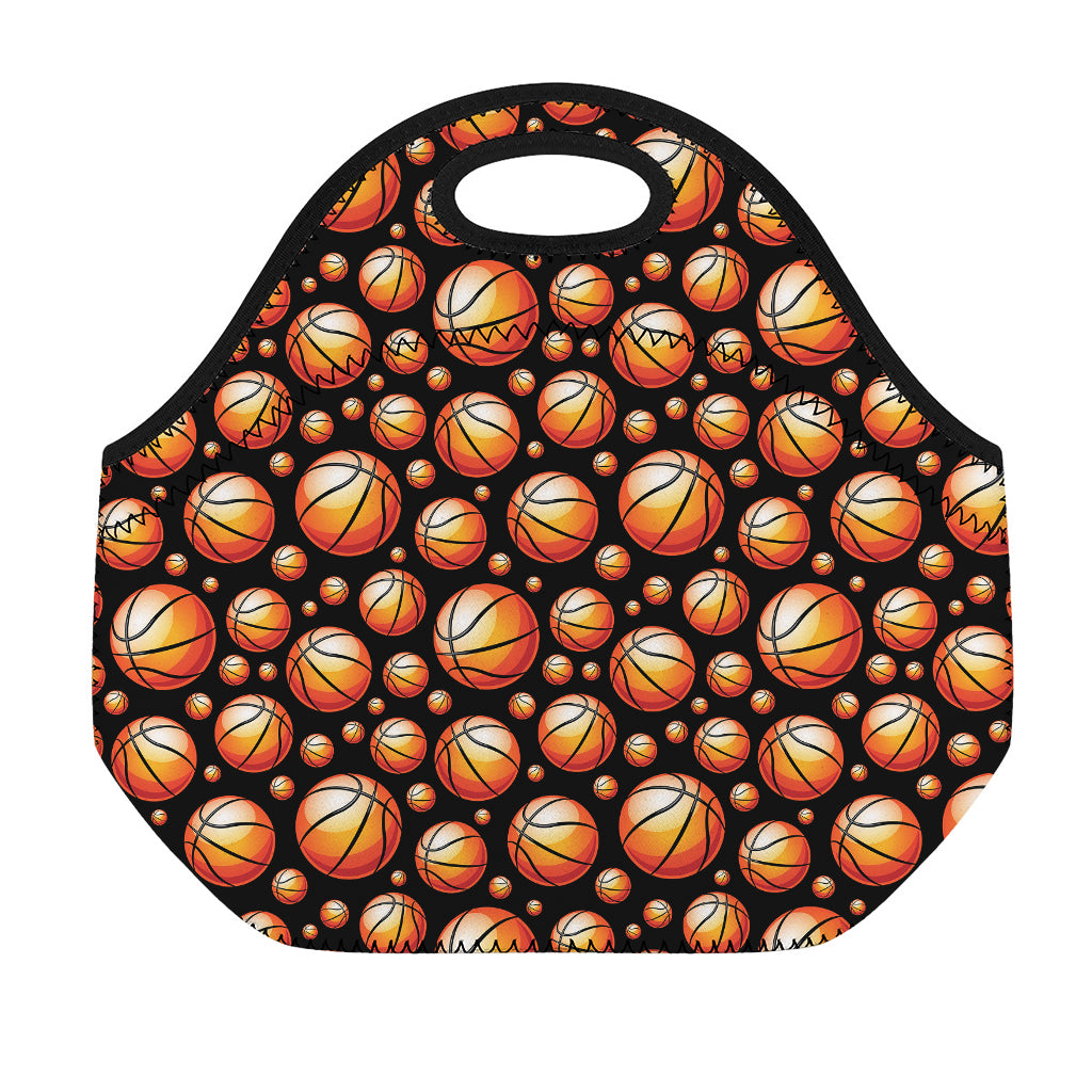 Black Basketball Pattern Print Neoprene Lunch Bag