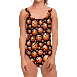 Black Basketball Pattern Print One Piece Swimsuit