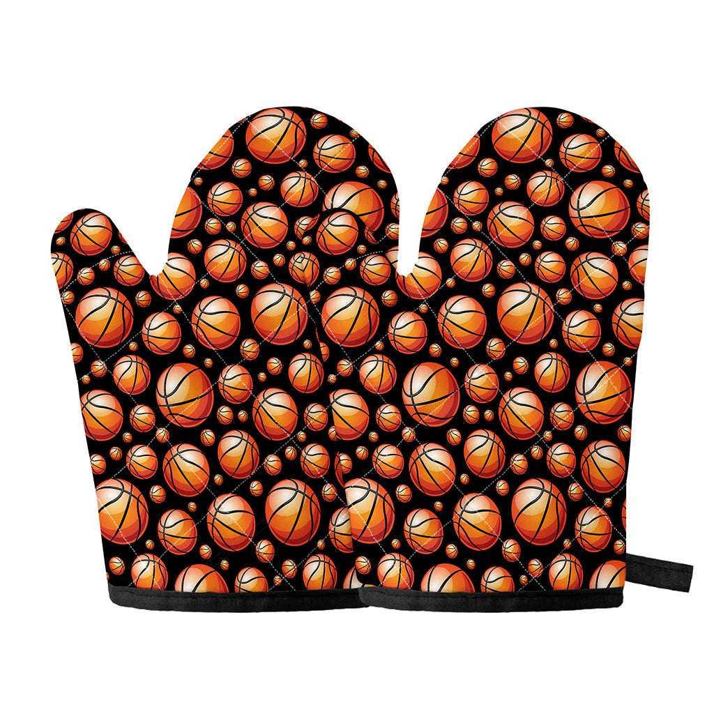 Black Basketball Pattern Print Oven Mitts