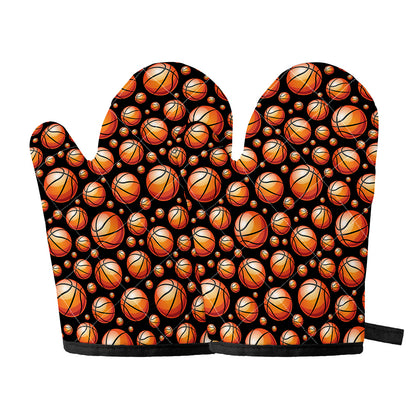 Black Basketball Pattern Print Oven Mitts