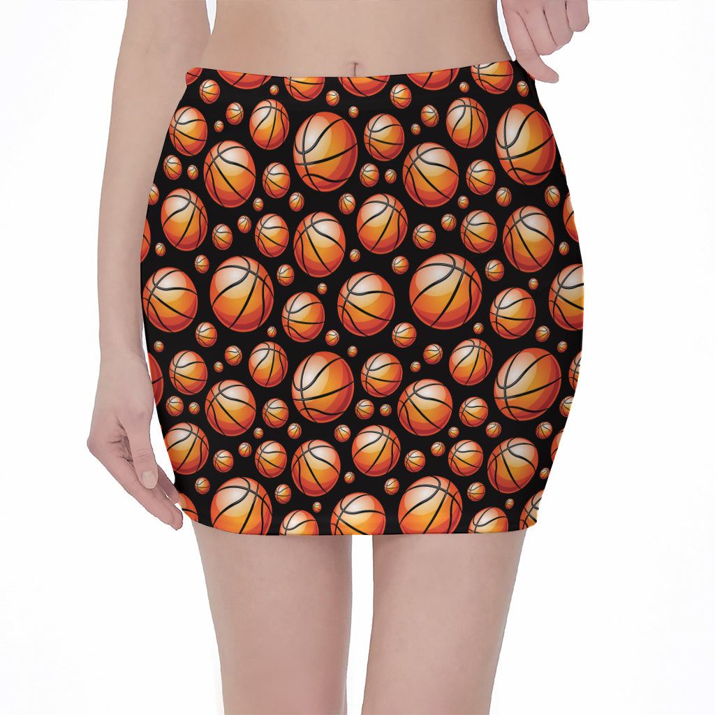 Black Basketball Pattern Print Pencil Mini Skirt