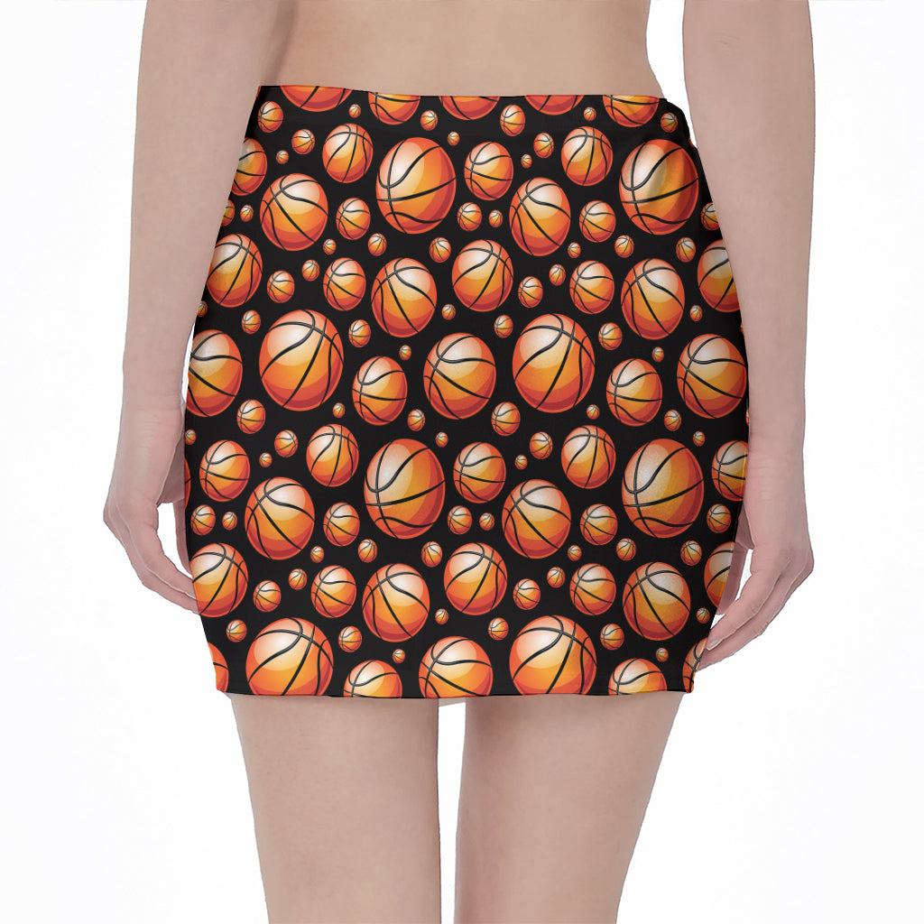 Black Basketball Pattern Print Pencil Mini Skirt