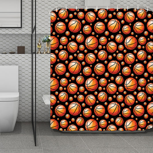 Black Basketball Pattern Print Polyester Shower Curtain