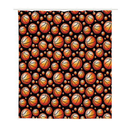 Black Basketball Pattern Print Polyester Shower Curtain