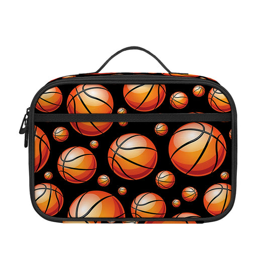 Black Basketball Pattern Print Portable Lunch Bag