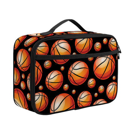 Black Basketball Pattern Print Portable Lunch Bag