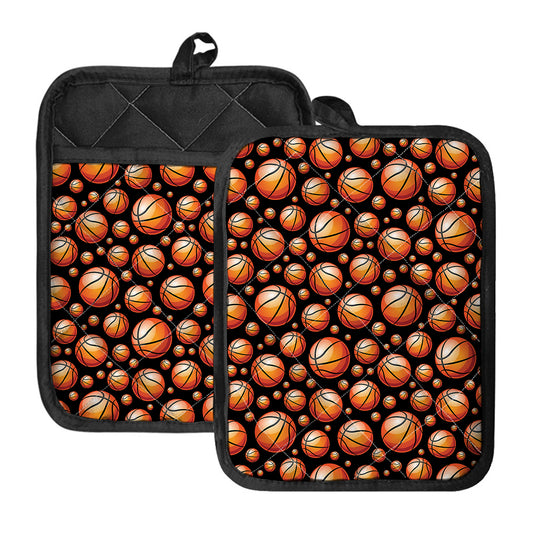 Black Basketball Pattern Print Pot Holders With Pocket