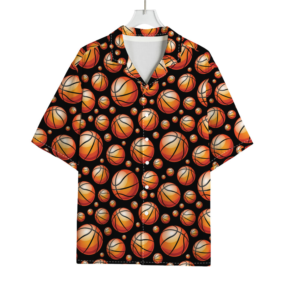 Black Basketball Pattern Print Rayon Hawaiian Shirt