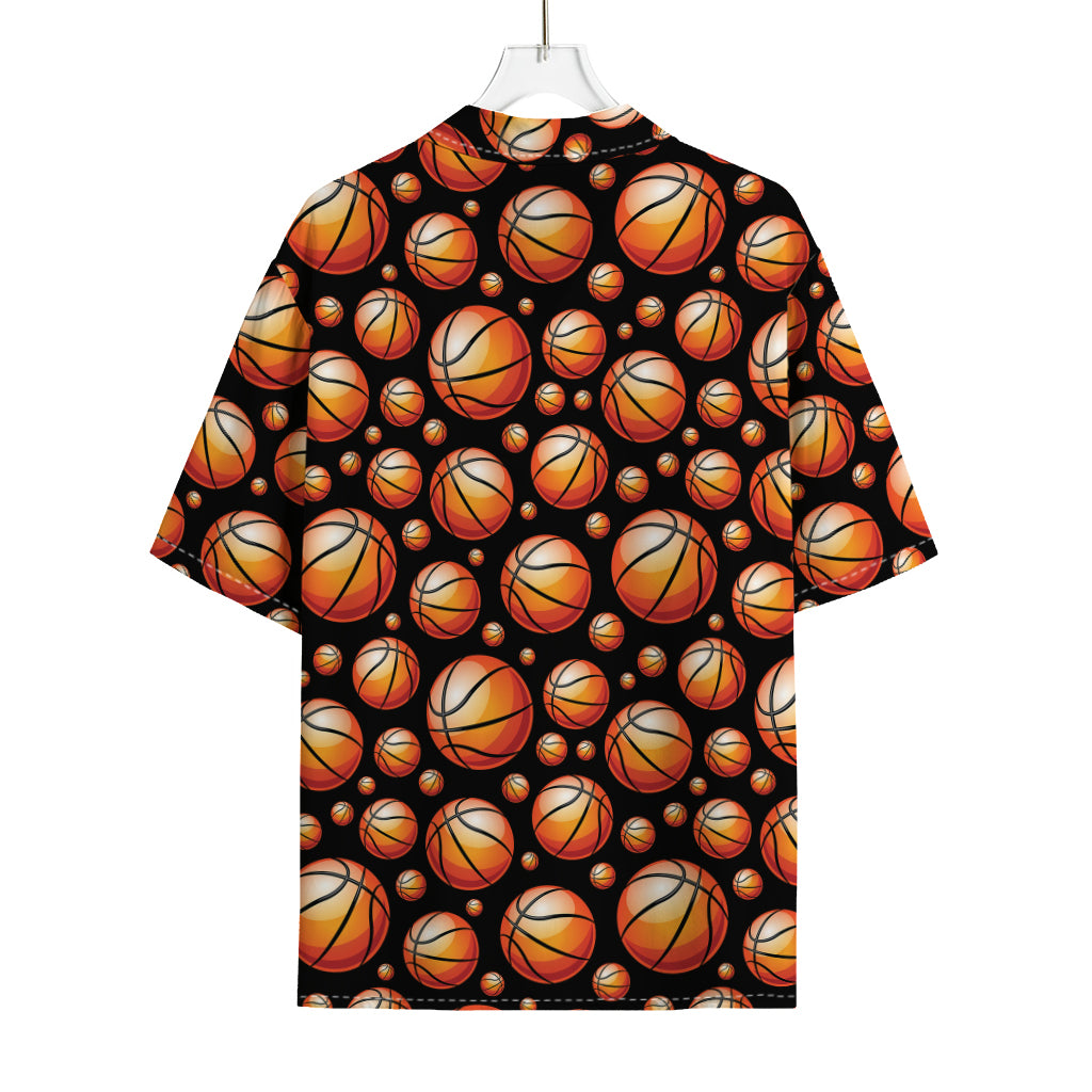 Black Basketball Pattern Print Rayon Hawaiian Shirt