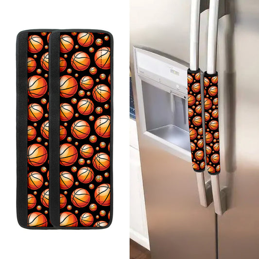 Black Basketball Pattern Print Refrigerator Handle Covers