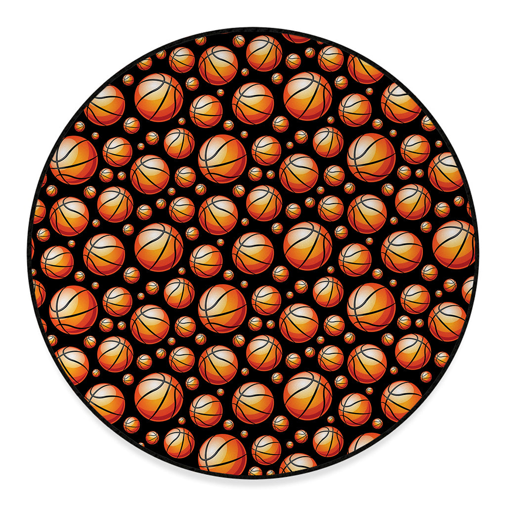 Black Basketball Pattern Print Round Floor Mat