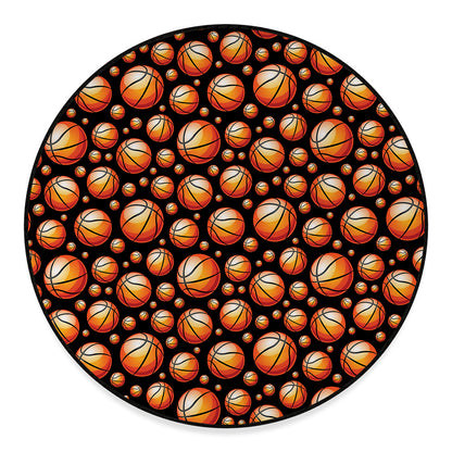 Black Basketball Pattern Print Round Floor Mat