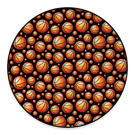 Black Basketball Pattern Print Round Floor Mat