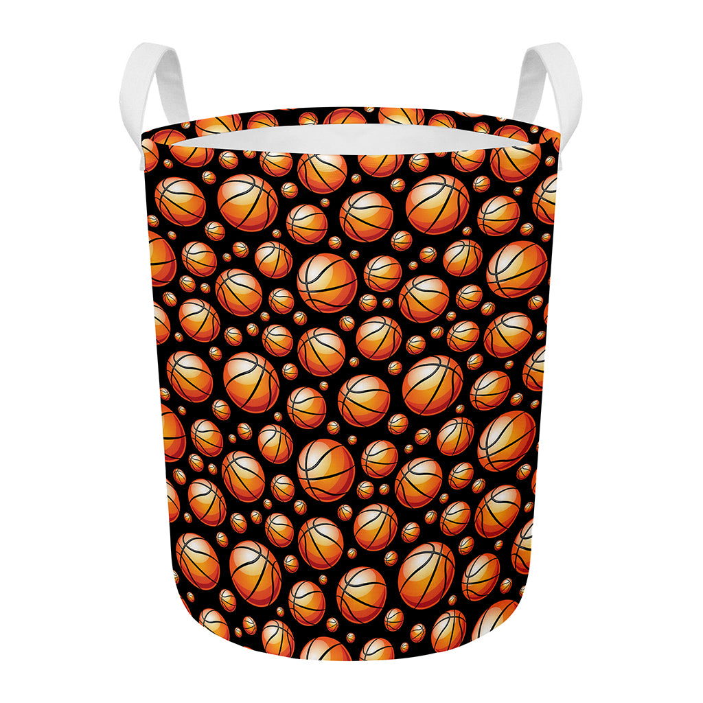 Black Basketball Pattern Print Round Laundry Basket
