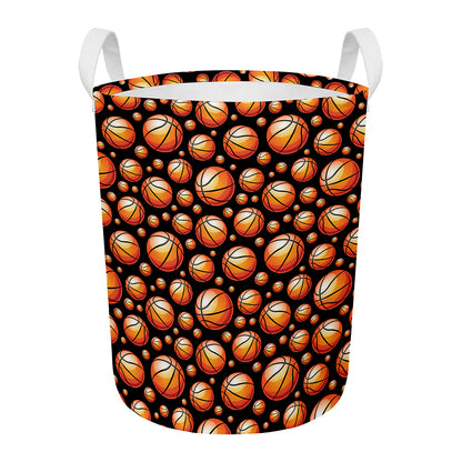 Black Basketball Pattern Print Round Laundry Basket