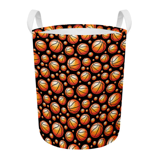Black Basketball Pattern Print Round Laundry Basket