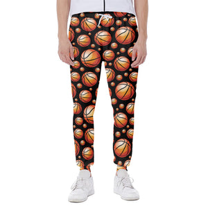 Black Basketball Pattern Print Scuba Joggers