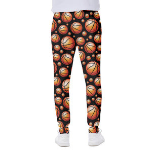 Black Basketball Pattern Print Scuba Joggers