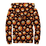 Black Basketball Pattern Print Sherpa Lined Zip Up Hoodie