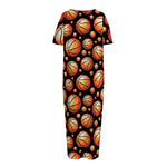 Black Basketball Pattern Print Short Sleeve Long Nightdress