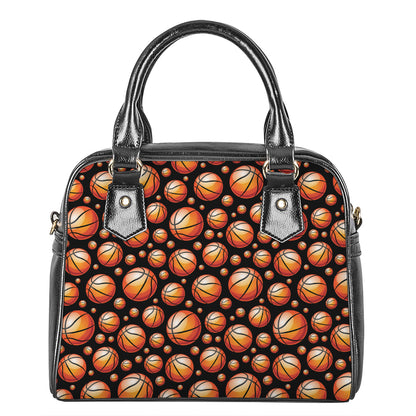 Black Basketball Pattern Print Shoulder Handbag
