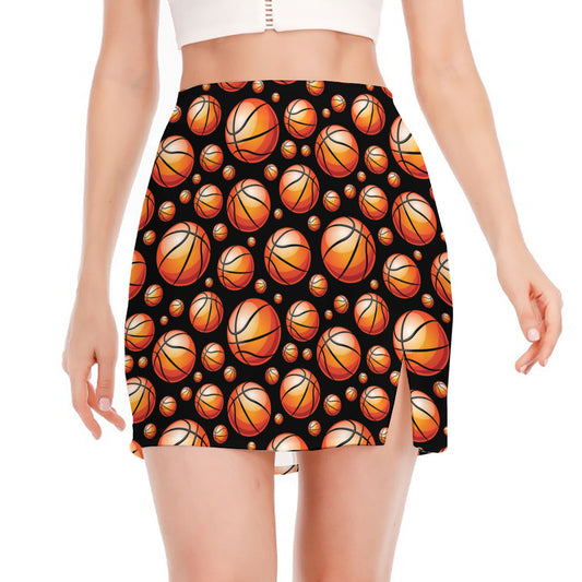 Black Basketball Pattern Print Side Slit Mini Skirt