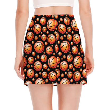 Black Basketball Pattern Print Side Slit Mini Skirt