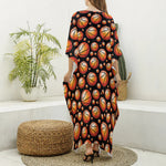Black Basketball Pattern Print Silk V-Neck Kaftan Dress