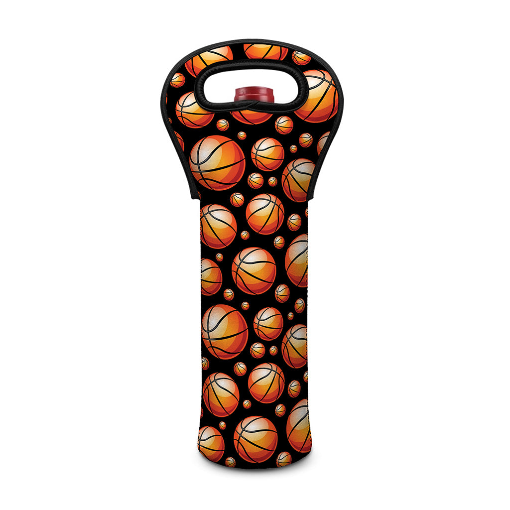 Black Basketball Pattern Print Single Neoprene Wine Tote