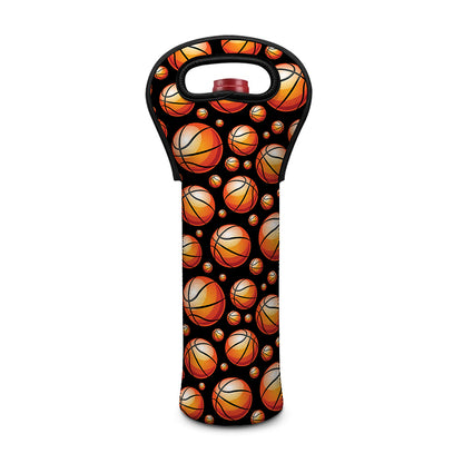 Black Basketball Pattern Print Single Neoprene Wine Tote