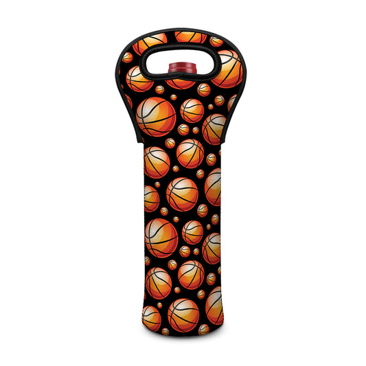 Black Basketball Pattern Print Single Neoprene Wine Tote