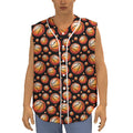 Black Basketball Pattern Print Sleeveless Baseball Jersey