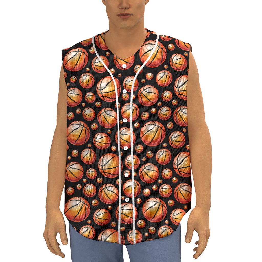Black Basketball Pattern Print Sleeveless Baseball Jersey